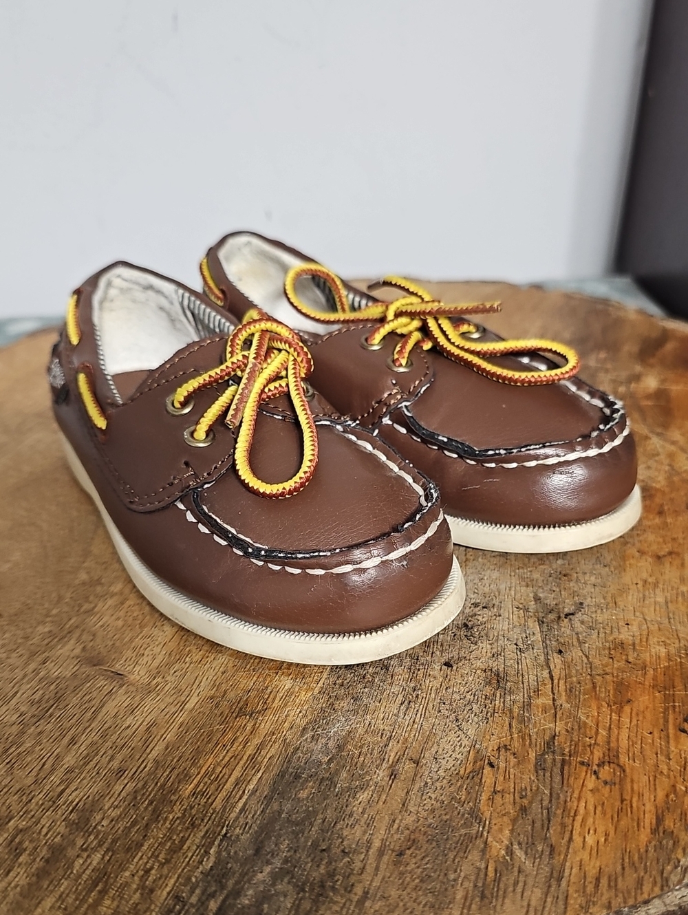 OshKosh B'gosh Brown Leather Moccasins with Yellow Accent Laces
